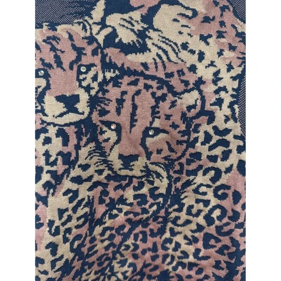 Vintage Marie Grey Large Cheetah Shoulder Pad Sweater Bold Print Max Statement - Picture 2 of 9